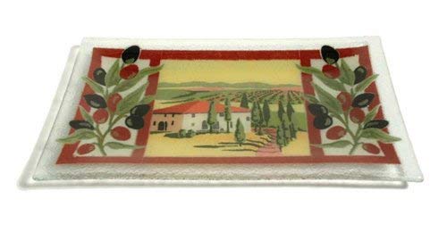 Peggy Karr Handcrafted Art Glass Tuscan Villa Serving Tray, Rectangular, 14-Inch