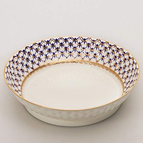 Imperial / Lomonosov Porcelain Biscuit Dish 'Cobalt Net' Wave