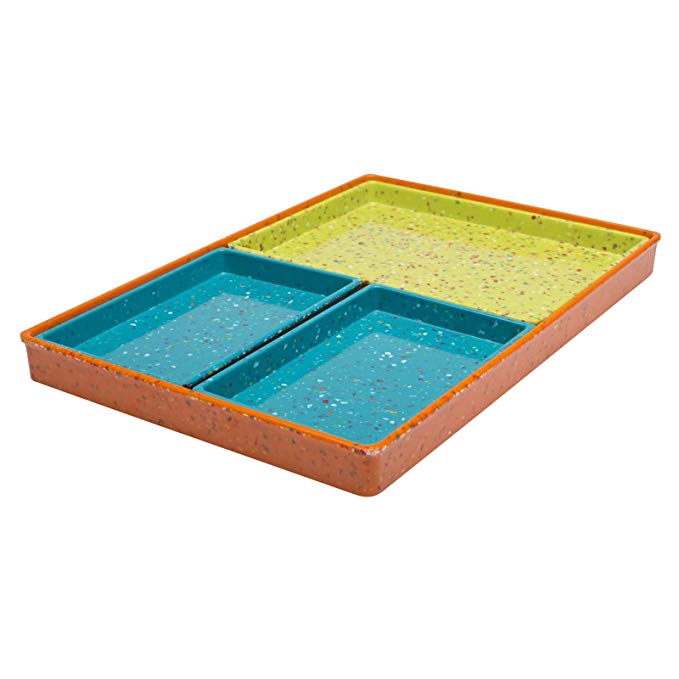 Zak! Designs Confetti Modular Serving Tray Set (4 Piece Set), Durable and BPA-free Melamine, Assorted Orange