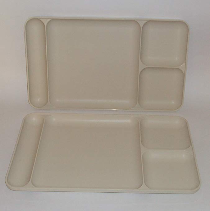 Set of Two - Off white / Almond colored Tupperware Dinner Divided pot-luck - Dining Trays