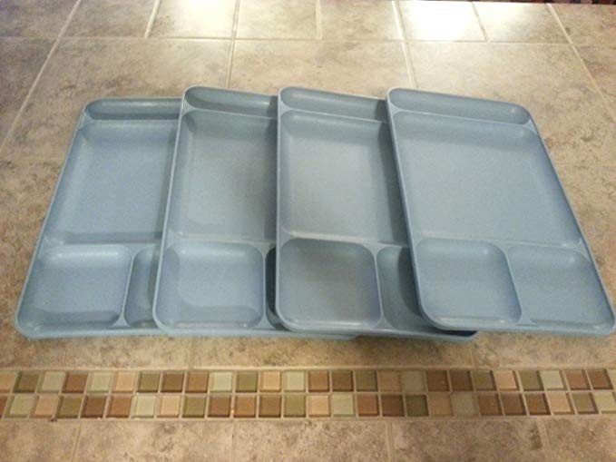 Set 4 Tupperware Country Blue Divided Cafeteria Serving TV Picnis Dinner Trays