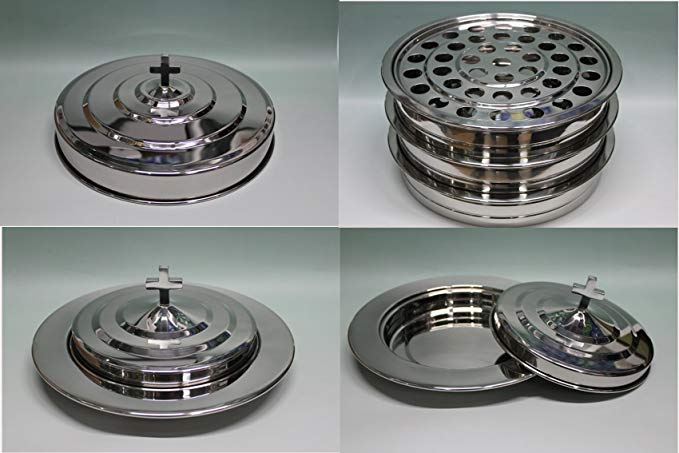 Silvertone-- 3 Stainless Steel Communion Trays with 1 lid and 2 Bread Tray Set