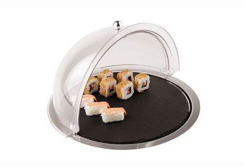 Aps Paderno World Cuisine Dome Display with Slate Tray and Stainless Steel Base