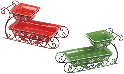 Ceramic Sleigh Serving Tray - 2 Assorted, Red and Green, 12.75 L X 4.75 W X 6.5 H Inches