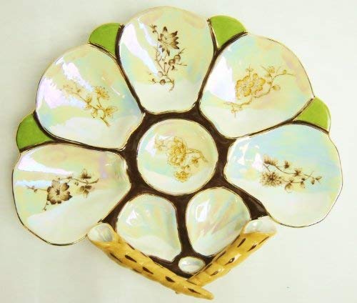 Green and Mother of Pearl Floral Fan Oyster Plate