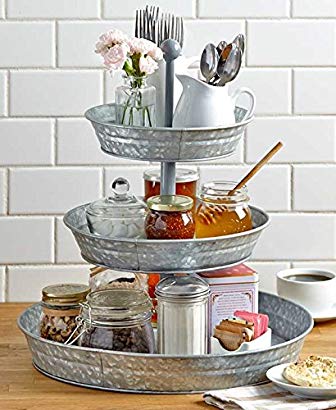 GetSet2Save BM164575 Vintage Galvanized 3 Tier Serving Tray Rustic Country Farmhouse Kitchen, one Size, Silver