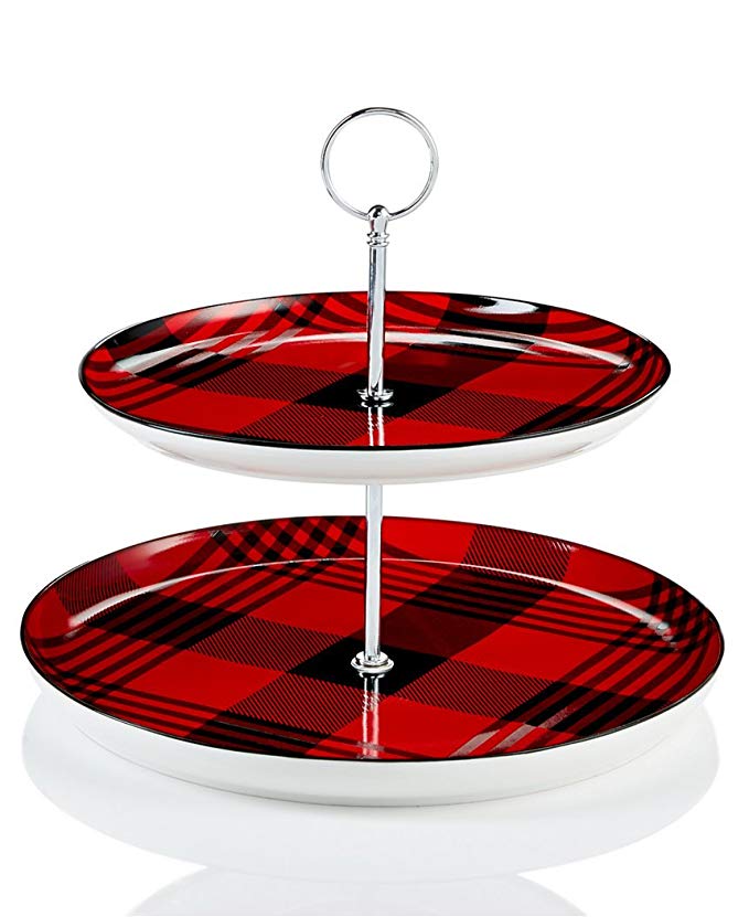 Martha Stewart Collection 2-Tiered Server Red and Black Plaid