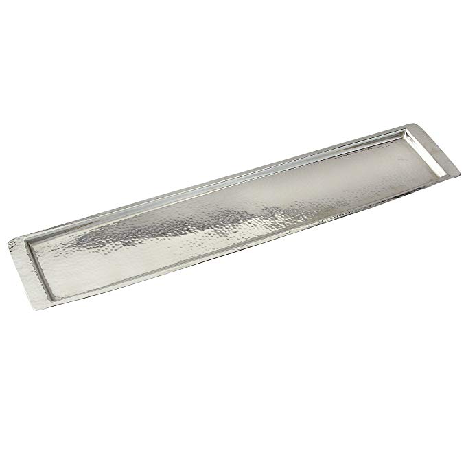 Elegance Stainless Steel Hammered Rectangular Tray, Large, 25.5 by 5.5-Inch, Silver