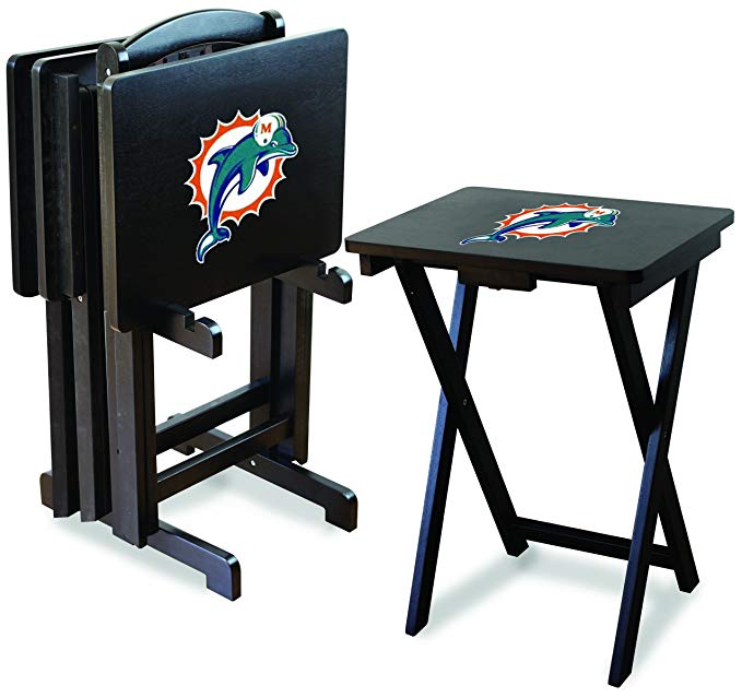 Imperial Officially Licensed NFL Foldable Wood TV Tray Table Set with Stand, Miami Dolphins