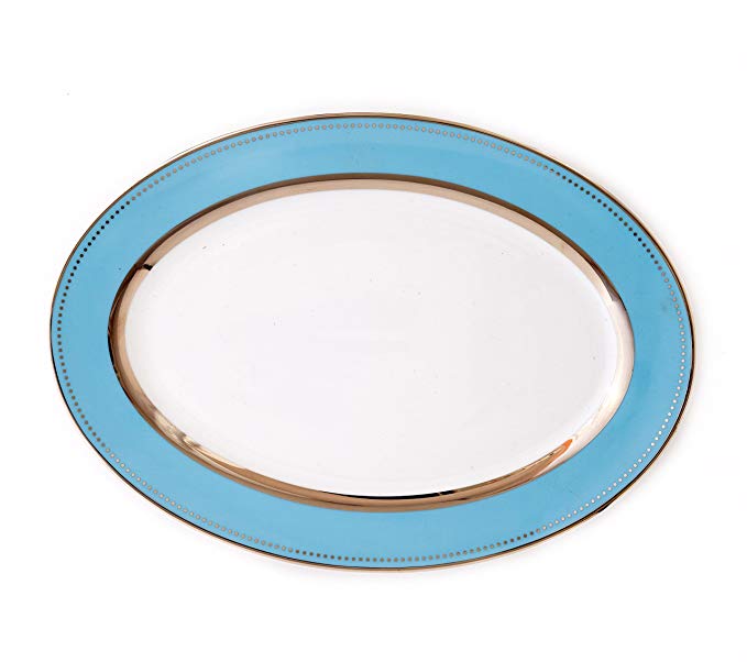 CRU by Darbie Angell Lauderdale Oval Platter, Sea Blue/Platinum/White