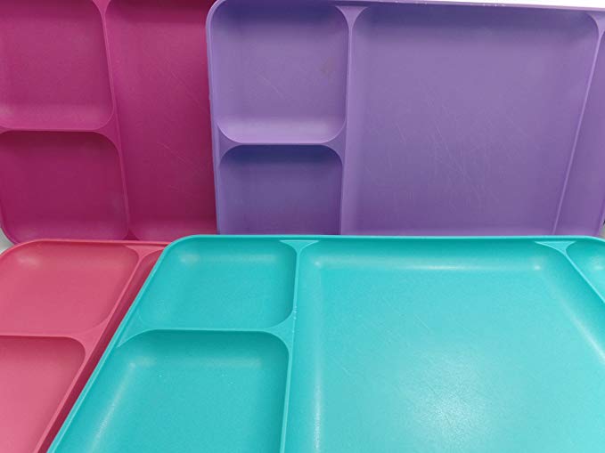 Tupperware Divided Dining TV Trays Picnic Kids Lunch Plates Bubblegum Colors Rare