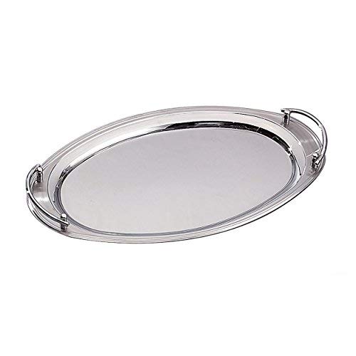 Elegance Silver 73028 Oval Stainless Steel Tray with Handles, 22