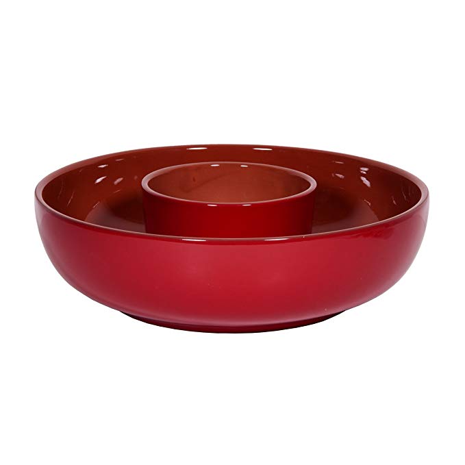 Home Essentials Ceramic Chip & Dip Serving Bowl, Red