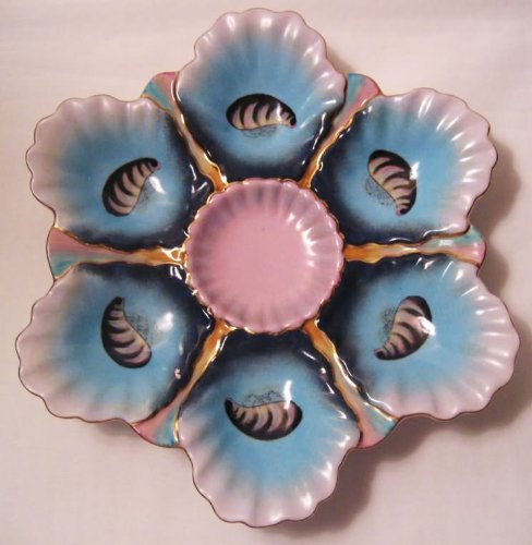 Blue and Pink Star Shaped Porcelian Oyster Plate