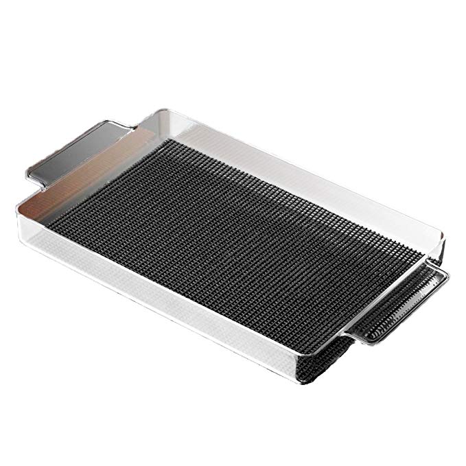 Kraftware 12 by 20-Inch Lucite Rectangular Tray Lined with Skid Resistant Fishnet, Black Fabric