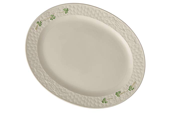 Belleek Pottery 1326 Shamrock 15-Inch Oval Platter, Large, White