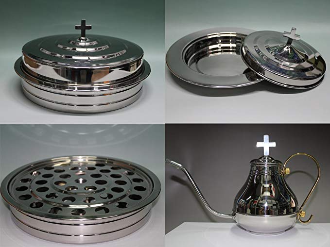 Silvertone--Stainless Steel Communion Tray Set with Cup Filler and Bread Tray Set