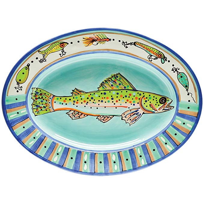 Thompson & Elm Dana Wittmann Collection Ceramic Oval Serving Tray, 19.75 x 14.5-Inches, Speckled Trout