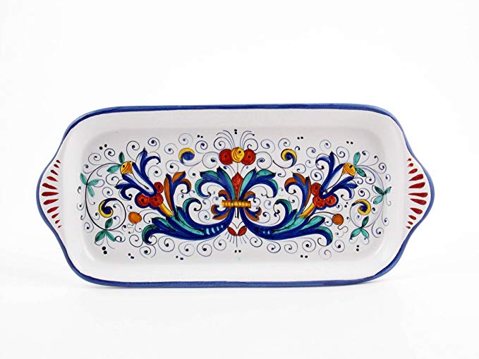 Hand Painted Italian Ceramic Small Rectangular Tray Ricco Deruta Blu - Handmade in Deruta