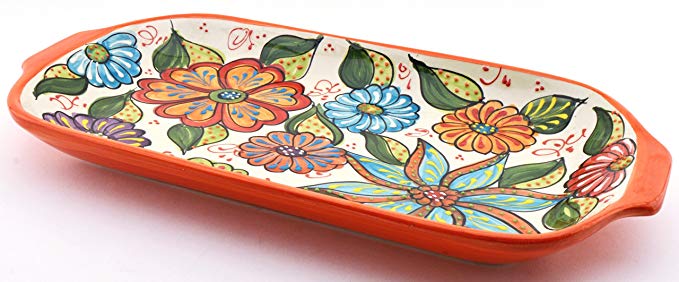 ART ESCUDELLERS Ceramic Tray with Handles Nº1, Handmade and Handpainted in Flower Decoration.16,73