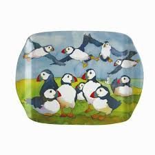 PLAYFUL PUFFINS - Emma Ball Colourful Melamine Tray - 35cm