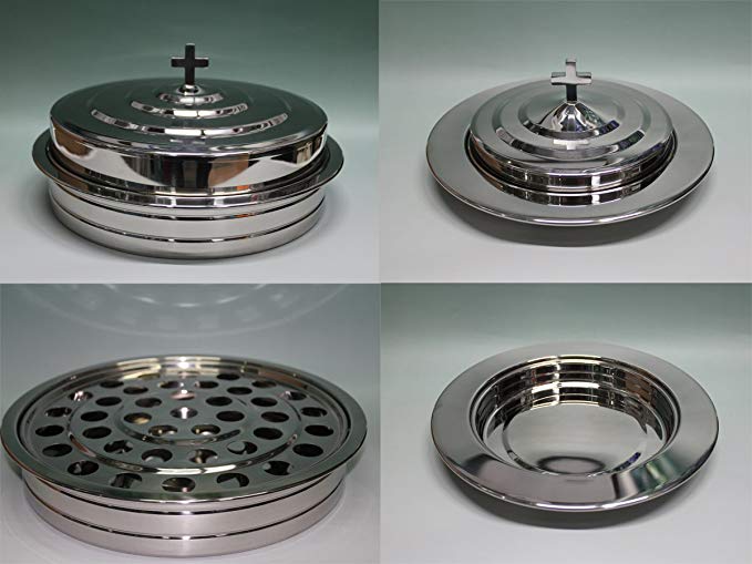 Silvertone--Stainless Steel Communion Tray Set and Bread Tray Set