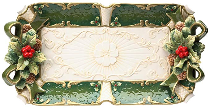 Cosmos Gifts 19 3/4-Inch Emerald Holiday Holly Platter