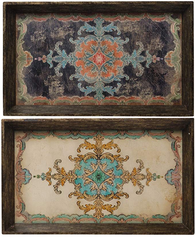 Rustic Chic by A&B Home Set of 2 Painted Wooden Serving Trays, Multi