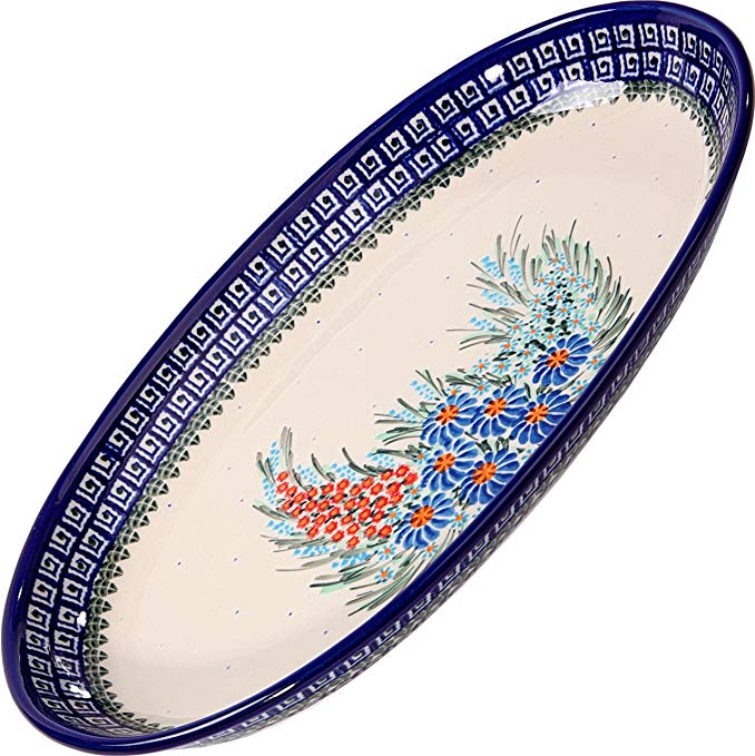 Polish Pottery Ceramika Boleslawiec 0704/169 Motif Platter Karp Baking Dish, Royal Blue Patterns