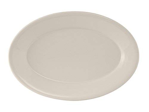 Tuxton TRE-934 Vitrified China Reno Oval Platter, Wide Rim, Rolled Edge, 9-3/8