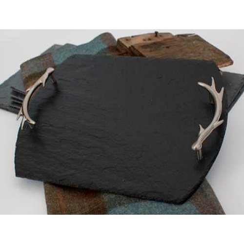 Just Slate Medium Serving Tray with Antler Handles 35cm by 25cm