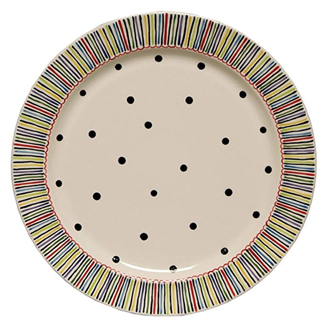 Thompson & Elm M. Bagwell Happy Together Collection Ceramic Serving Platter, 16.25-Inches in Diameter, Multicolor Stripes & Dots