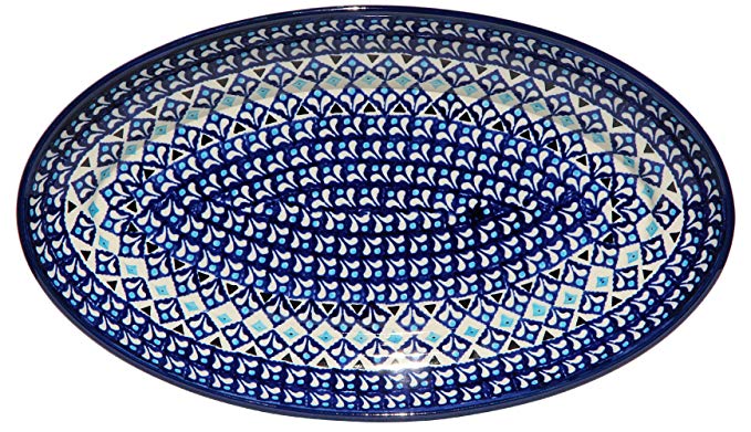 Polish Pottery Large Oval Serving Platter From Zaklady Ceramiczne Boleslawiec 1104-217a, Dimensions: 14 Inch X 8 Inch